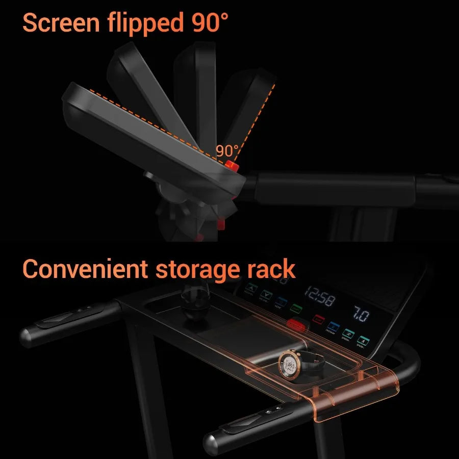 Folding Treadmill Filpped With Screen and Heart Rate Sensor
