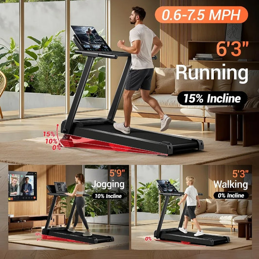 Folding Treadmill Filpped With Screen and Heart Rate Sensor