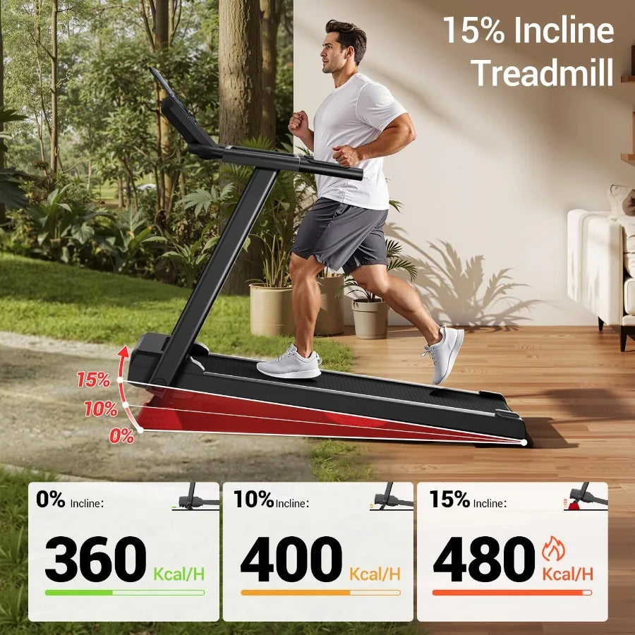 Folding Treadmill Filpped With Screen and Heart Rate Sensor