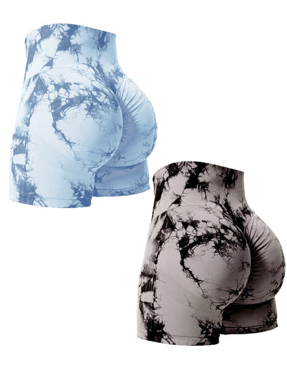 2PCS Tie Dye Butt Lifting Sexy Gym Shorts