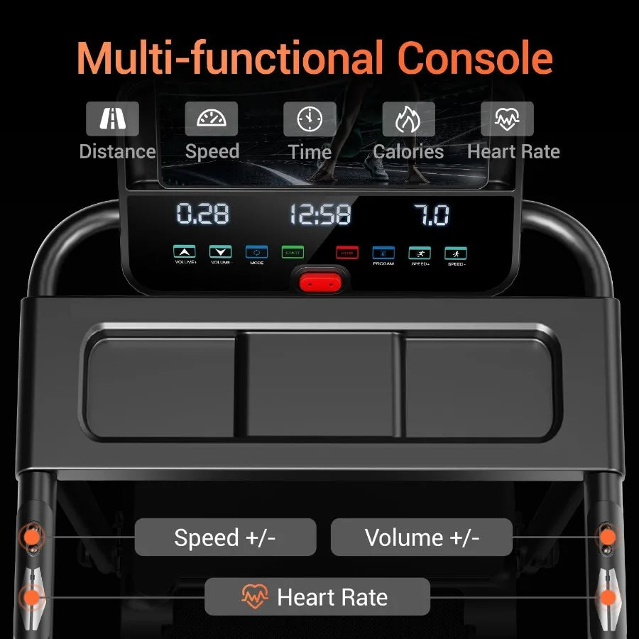 Folding Treadmill Filpped With Screen and Heart Rate Sensor